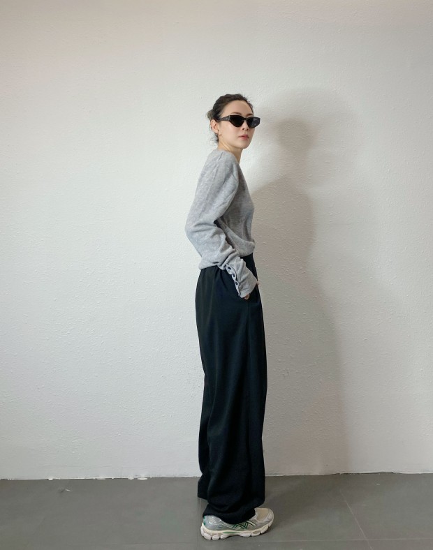 Grey Extra Long Sleeve Ribbed Top #250323